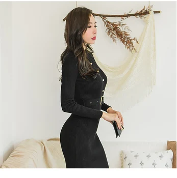 2020 Megztinis Suknelė Moterims korėjos Naujas Megztas Sukneles Rudenį ilgomis rankovėmis Megztiniai apvalkalą Midi Suknelė Moterų Sexy Vestido