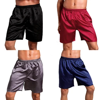 2020 Metų Vasaros Sleepwear Šortai Vyrams Plus Size Šilko Satino Minkštas Pajama Kelnės Vyrų Vientisos Spalvos Prarasti Miego Naktiniai Drabužiai Underpant