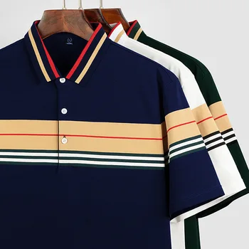 2020 Naujas dryžuotas Prekės ženklo Drabužių Dizaineris Polo Shirt Mens Vasaros Slim Fit Trumpą Rankovėmis Stovėti Apykaklės Atsitiktinis Polo Mens Drabužiai
