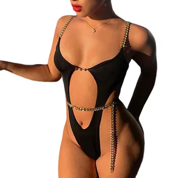 2020 naujas mados grandinės Bikini su viena detale, atvira nugara, backless, kietosios spalvos maudymosi kostiumėlį, seksualus vienas gabalas plaukti kostiumai