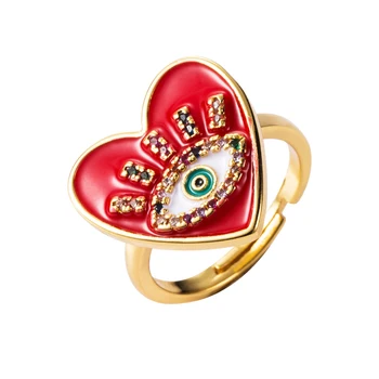 2020 Naujas Reguliuojamo Dydžio Raudonos Širdies Blogio Akių Vario Piršto Žiedai Moteris Bohemijos Pasisekė Blogio Akių Dalyvavimas Vestuvių Varpininkas Žiedas