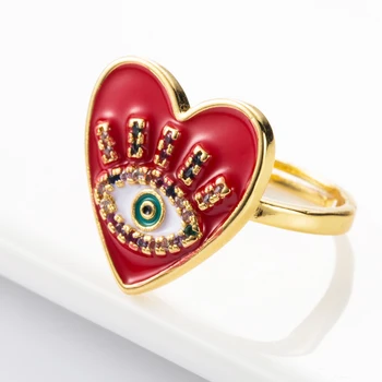 2020 Naujas Reguliuojamo Dydžio Raudonos Širdies Blogio Akių Vario Piršto Žiedai Moteris Bohemijos Pasisekė Blogio Akių Dalyvavimas Vestuvių Varpininkas Žiedas