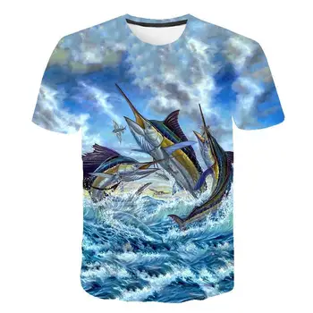 2020 naujas vasaros vyrų žuvų, T-marškinėliai, laisvalaikio stiliaus trumpomis rankovėmis apvalios kaklo 3D atspausdintas animacinių filmų žuvų nuotrauką T-shirt Azijos dydis S-5XL
