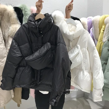 2020 Naujas Žiemos Trumpas Žemyn Paltai su maišeliu korėjos Stiliaus Negabaritinių Batwing Rankovės Kišenės Kietas Tirštėti Šiltos pūkinės Striukės YRF242