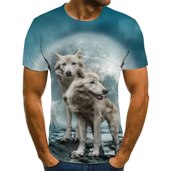 2020 naujų gyvūnų mados vyrų Marškinėliai trumpomis Rankovėmis Berniukas/mergaitė/vaikams Viršuje Tees Vyrų T-shirt Juokinga Vilkas T-Shirt Marškinėliai