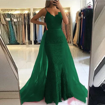 2020 Oficialų Suknelė Moterims, Elegantiškas V-kaklo, Žalia Nėrinių Undinė Vakaro Suknelės Ilgai vestidos largos de fiesta