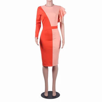 2020 Oranžinės Spalvos Bloką Raukiniai Moterų Bodycon Suknelė Vasaros Afrikos Ponios Elegantiškas Vakarienę Office Suknelės Darbo Vestiods Plius