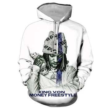 2020 Reperis Karalius Von 3d Atspausdintas Hoodies Hip-Hop 3D Spausdinimo Gobtuvu Vyrams, Moterims Atsitiktinis Sweatershirt Visų Rungtynių Hoodie