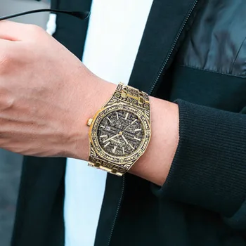 2020 Sprogstamųjų aštuoniakampis vyrų klasikiniai graviruotas laikrodžiai super šviesos prabanga vyras vandeniui žiūrėti vyrams Auksas Plienas Dovana
