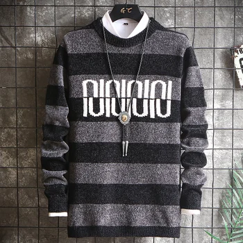 2020 Sweater Mens Drabužius Rudenį Žieminiai Drabužiai Ilgomis Rankovėmis Megzti Megztinis Plius Dydis Dryžuotas Aukštos Kokybės Korėjos Stiliaus Naujas Viršūnes