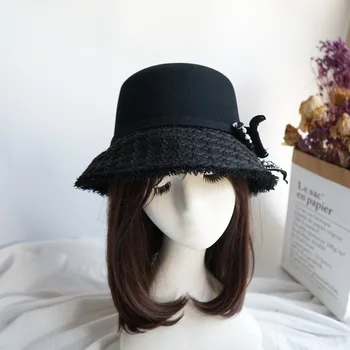 202011-panshi-heben rudens žiemos Tvido bowknot lady vilnos laisvalaikio kibirą bžūp moterų žvejų skrybėlę