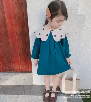 2021 m. Pavasarį, Rudenį Merginos Mielas ilgomis Rankovėmis Princesė Dress Vaikai Vaikai Dot Turn-žemyn Apykaklės Atsitiktinis Suknelės korėjos stiliaus