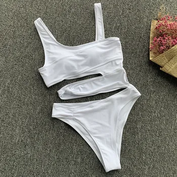2021 Nauja Seksuali Balta vientisi maudymosi kostiumėlį Moteris Iškirpti maudymosi Kostiumėliai, Push Up Monokini Maudymosi Kostiumai Paplūdimio Drabužiai Plaukimo Kostiumas #T1G
