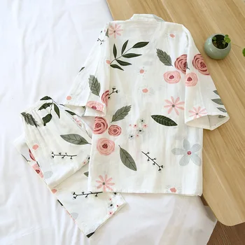 2021 naujas Japonų kimono kostiumas pižama pavasarį ir vasarą ponios medvilnės trijų ketvirčių rankovėmis, didelis gėlės namuose drabužius plonas laisvas