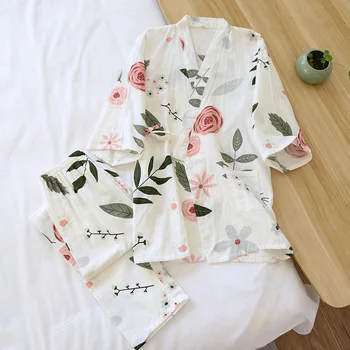 2021 naujas Japonų kimono kostiumas pižama pavasarį ir vasarą ponios medvilnės trijų ketvirčių rankovėmis, didelis gėlės namuose drabužius plonas laisvas