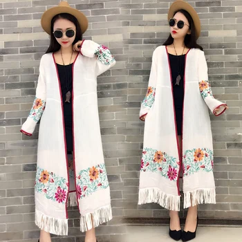 2021 Plius Dydis Siuvinėjimo Derliaus Medvilnės Skalbiniai Kimono Moterų Kutai Maxi Kimonos Motinos Etninės Boho Hipių Maxi Marškinėliai Ilgai Viršūnės