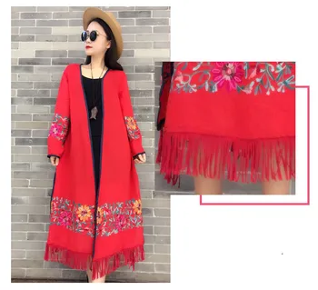 2021 Plius Dydis Siuvinėjimo Derliaus Medvilnės Skalbiniai Kimono Moterų Kutai Maxi Kimonos Motinos Etninės Boho Hipių Maxi Marškinėliai Ilgai Viršūnės