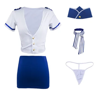2021 seksualus apatinis trikotažas stiuardesės uniformą gundymo cosplay mėlyna policewoman naktinis klubas kostiumas pilotas erotika vienodas seksualus aviacijos lytis