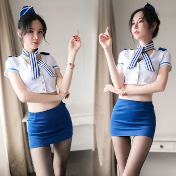 2021 seksualus apatinis trikotažas stiuardesės uniformą gundymo cosplay mėlyna policewoman naktinis klubas kostiumas pilotas erotika vienodas seksualus aviacijos lytis