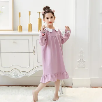2021 Vaikų Pavasario Rudens Mergina Suknelė ilgomis rankovėmis Mados Medvilnės Pižama Vaikams Drabužių vientisos Spalvos Pižamos Merginos Princesė Minkštas