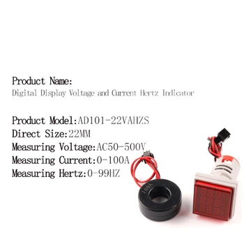 22mm Digital Voltmeter Ammeter Hertz aikštėje AC50-500V 0-100A 0-99Hz Amp Volt Hz Įtampos Testeris, Matuoklis LED Pilotas Lempos Šviesa