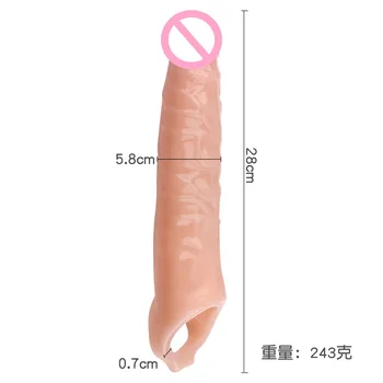 28cm Ilgio įspūdingo Dydžio Penis Extender Prezervatyvai Daugkartinio naudojimo Varpos Rankovės Apimtis Impotencija Penis Plėtros Sekso Žaislai Gaidys Žiedas Vyrams