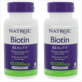 2vnt Natrol Biotinas 10000 mcg 100 Tablečių + Kalcio plaukai, nagai, oda