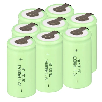 2~16PCS sub c sc įkrovimo baterija (akumuliatorius nicd 1.2 v, 1300mAh baterija ni-cd akumuliatoriai 1.2 v žalia