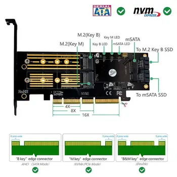 3 1. mSATA M. 2 PCIE NVMe SSD su PCI-E 3.0 4X SATA 3.0 Adapteris Kortelė M2 NVMe AHCI SATA mSATA Solid State Disk Skaičiuoklė