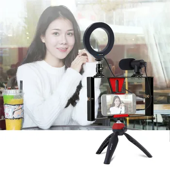 3 1. Vlogging Live Transliacijos Telefonas, Vaizdo Įrenginys + Mikrofonas + 4.6 colių Žiedas LED Selfie Šviesos Rinkiniai su Šaltu Batų Trikojo Galva
