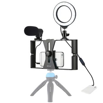 3 1. Vlogging Live Transliacijos Telefonas, Vaizdo Įrenginys + Mikrofonas + 4.6 colių Žiedas LED Selfie Šviesos Rinkiniai su Šaltu Batų Trikojo Galva
