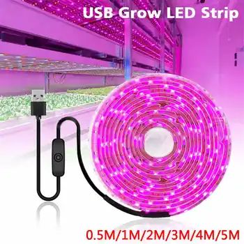 3/4/5m 180/240/300 LED Augti Šviesos Juostelė atspari Vandeniui Visą Spektrą USB Chip Fito Lempos Augalai, Gėlės Šiltnamio efektą sukeliančių Hydroponic