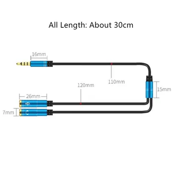 3,5 mm Lizdas 4 Lenkai Audio Splitter Cable Pratęsimo Vielos Kompiuterio Lizdas 3.5 mm, 1-Vyras, 2-Moteris Mic Ausinės, Adapteris 30cm