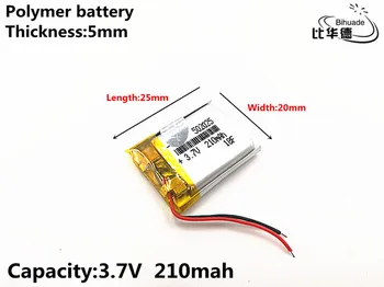 3.7 V 210mAH 502025 Polimeras ličio jonų / Li-ion daugkartinio Įkrovimo baterija DVR,GPS,mp3,mp4