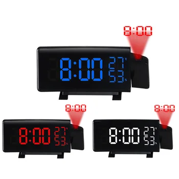 3-color Projekcija FM Radijo Laikrodis Daugiafunkcinis Stalo Laikrodis su Atidėjimo funkcija, Stalo Laikrodis su Temperatūra, Drėgmės Ekranas