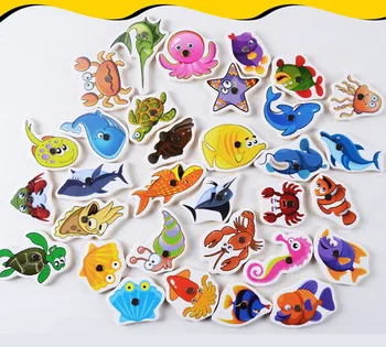 34 Vnt/Set Medinių Žvejybos Žaislas Magnetinio (32 Žuvis+2 meškerės) Kūdikių Jūrų Gyvybės Žuvų Pažinimo Vaikams Dėlionė