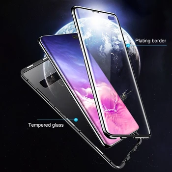 360 Magnetinio Atveju, Samsung Galaxy s10 plus e S10e Atveju Aišku, Dvipusis Stiklo Sunku Galinį Dangtelį Metalo Rėmelis Apsaugos Coque