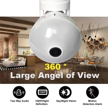 360° Panoraminis Lemputės Kamera, Bevielio Wifi Tinklo Namuose, Saugumo, IP Kamera, Naktinio Matymo dvipusis Balso Stebėjimo Kamerą
