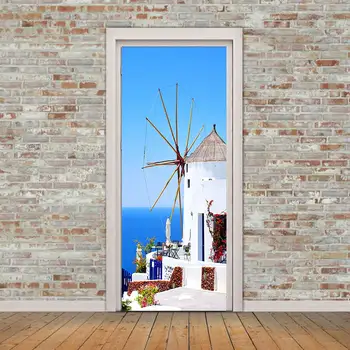 3D kūrybos Santorini durų lipdukai, sienų lipdukai, lipnios vandeniui nuimamas