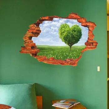 3D lange skylę peržiūrėti žalią medį kraštovaizdžio per sieną meilė širdies namo sienos lipdukas lipdukas mados jam prilygintą išsilavinimą meno kambarį