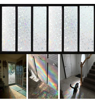 3D Rainbow Poveikis Namų Dekoratyvinė Langų Plėvelė Statinio Matinio Privatumo Langą tvirtai laikosi Šilumos Kontrolės anti-UV Stiklo Vinilo Įklijos