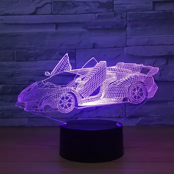 3D Super Automobilis Veikia Akrilo Lempa 7 Spalvų Keitimas Naktį Šviesos Kūdikių Dovanos LED USB Stalo lempos Atmosfera Dekoro suvenyrų nuotolinio