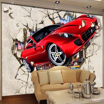 3D Tapetai Modernus Raudonas Automobilis Skaldyti Sienos Freskomis Kambarį, vaiko Kambario Berniuko Miegamasis Lipdukas Lipnios Vandeniui Tapetai