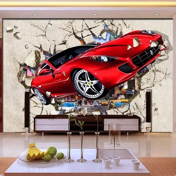3D Tapetai Modernus Raudonas Automobilis Skaldyti Sienos Freskomis Kambarį, vaiko Kambario Berniuko Miegamasis Lipdukas Lipnios Vandeniui Tapetai