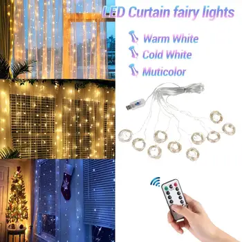 3M LED Užuolaidų Girliandą USB Pasakų String Žibintai Naktį Nuotolinio Valdymo Apšvietimo 2021 Naujųjų Metų Dekoracija Namuose Miegamojo Puošimas Šviesos