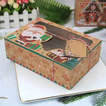 3Pcs/set Kraft Popieriaus Dėžutė Su Kaspinu Santa Claus ir Kalėdų Saldainių Dėžutė Pakuotė Su aiškiomis Langą