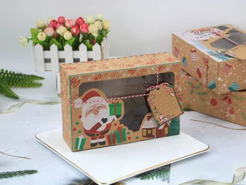 3Pcs/set Kraft Popieriaus Dėžutė Su Kaspinu Santa Claus ir Kalėdų Saldainių Dėžutė Pakuotė Su aiškiomis Langą