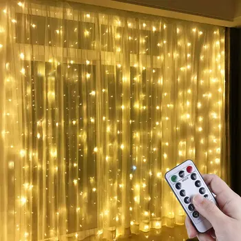 3x3m 300 Lempučių, LED Užuolaidų Styginių Šviesos USB Nuotolinio Valdymo Šilta, Pasakų Vestuves Naujųjų Metų Kalėdų Puošybos Žibintai.