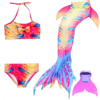 4 gabalas/Mermaid Bikini Komplektas Vaikams Uodegos Su Monofin Fin Mergaičių Vaikai maudymosi kostiumėlį Undinėlės Uodegą Mergina Plaukimo Cosplay Kostiumas