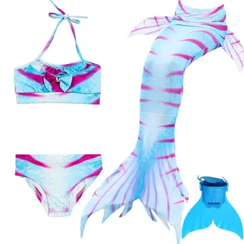 4 gabalas/Mermaid Bikini Komplektas Vaikams Uodegos Su Monofin Fin Mergaičių Vaikai maudymosi kostiumėlį Undinėlės Uodegą Mergina Plaukimo Cosplay Kostiumas